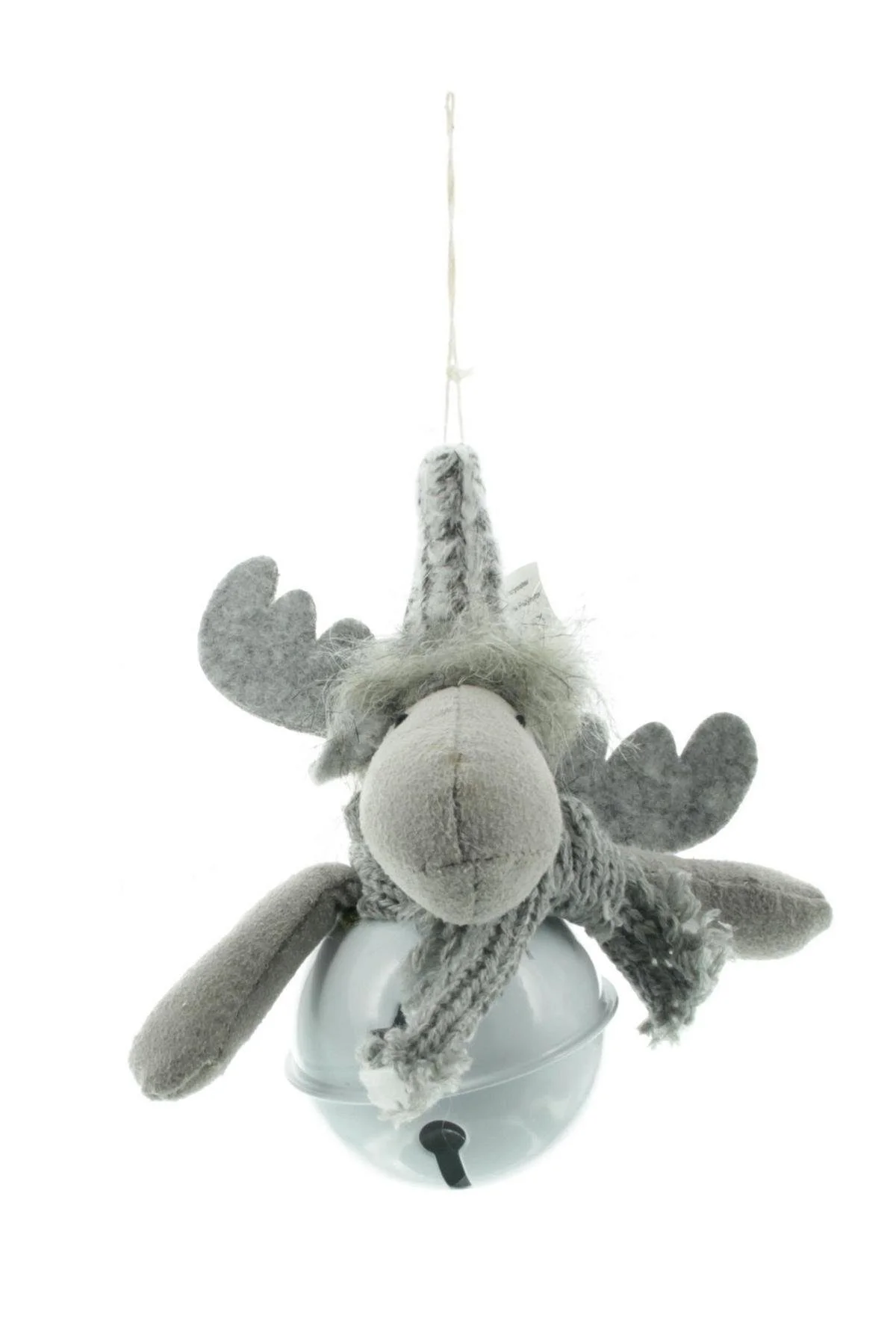 Dekoobjekt Elch mit Glocke – 14 cm, Grau, zum Aufhängen