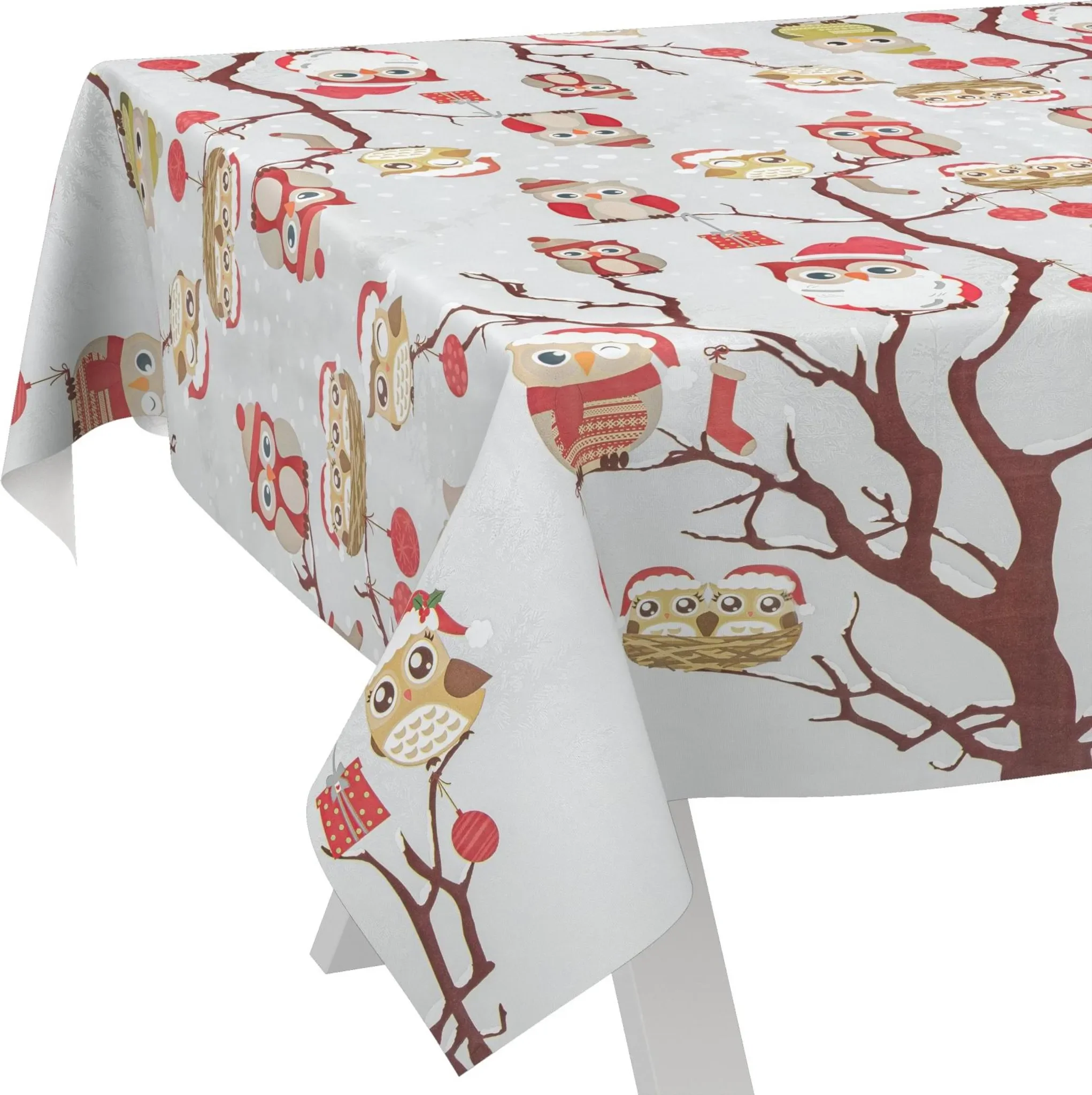 Tischdecke Weihnachten Eulen – Bunt 100×140 cm, Schnittkante, Wachstuch