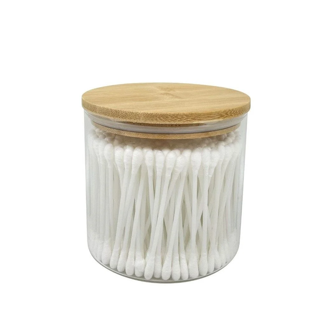 Aufbewahrungsbox mit Bambusdeckel – Kosmetik-Organizer inkl. 300 Wattestäbchen