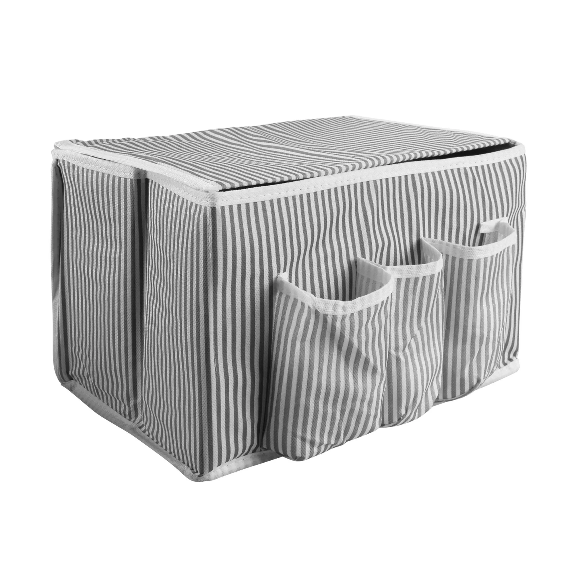 Faltbare Aufbewahrungsbox – formstabil & platzsparend, Grau-Weiß gestreift