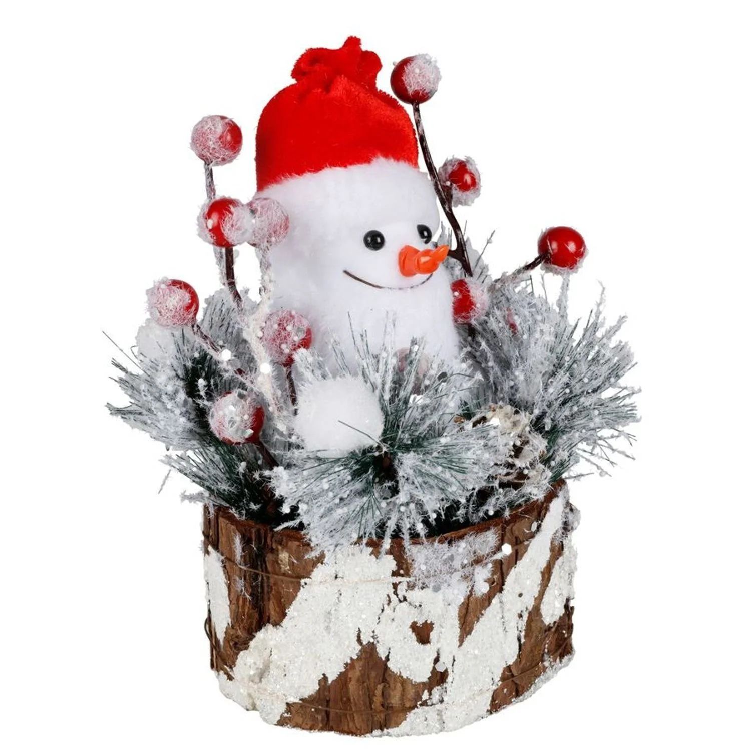 Weihnachtliche Dekofigur Schneemann auf Baumstumpf