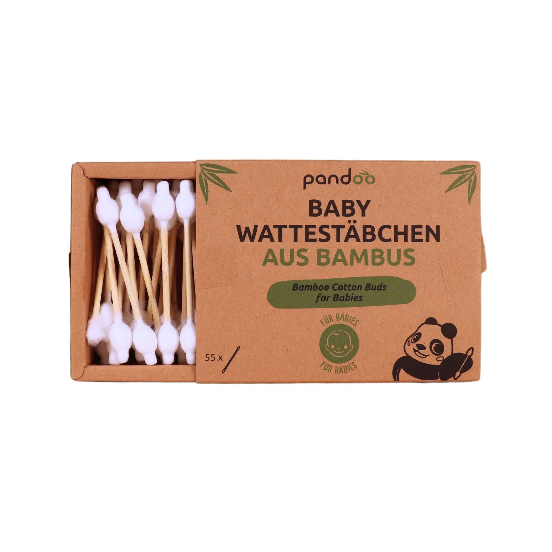 PANDOO Ohrenreiniger Wattestäbchen für Kinder und Babys mit Sicherheitskopf – 55-tlg.