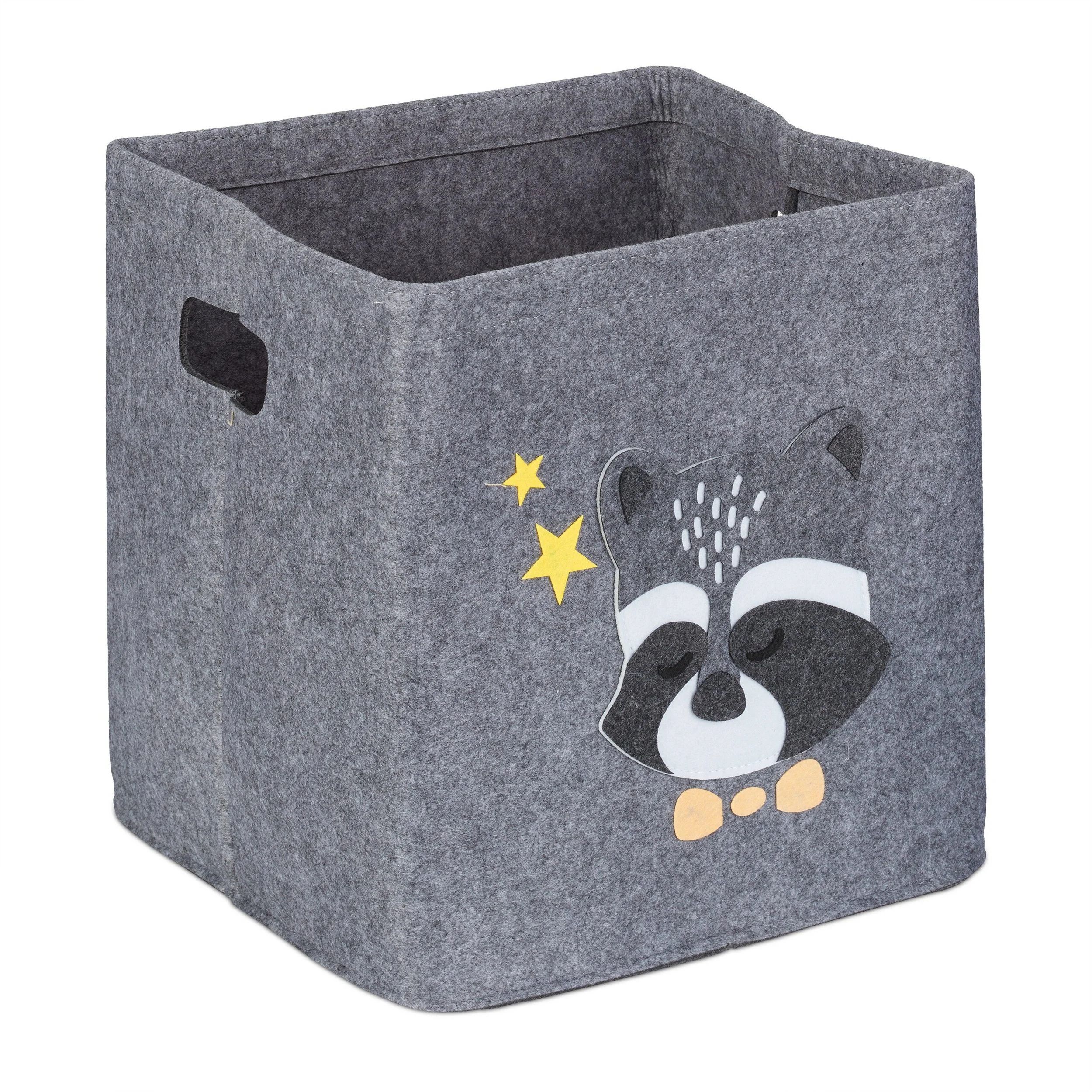 Relaxdays Kinder Aufbewahrungsbox – Waschbär-Design, 33 x 33 x 33 cm
