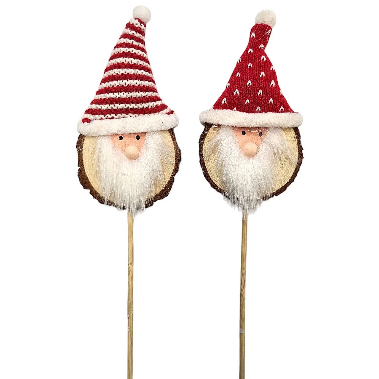 Dekostecker Nikolaus – 2er-Set, Holz & Wolle, Rot/Weiß