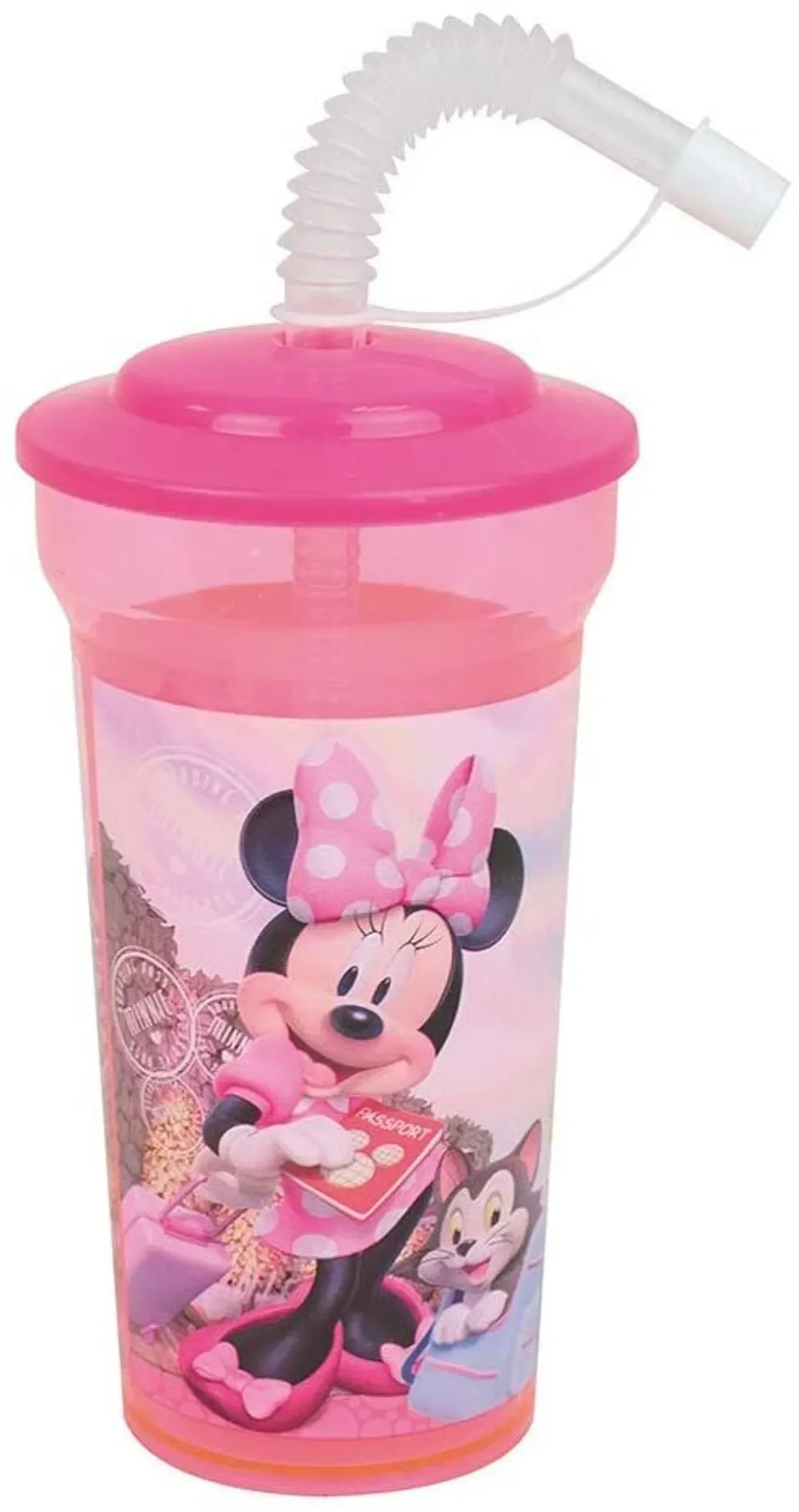 Fun House Disney Minnie Trinkbecher mit Strohhalm – 400 ml, Rosa